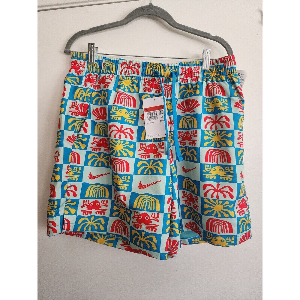 Nike Sportswear Mens Large Woven Flow Shorts Blue DR9845-392 Vacation Theme *NEW